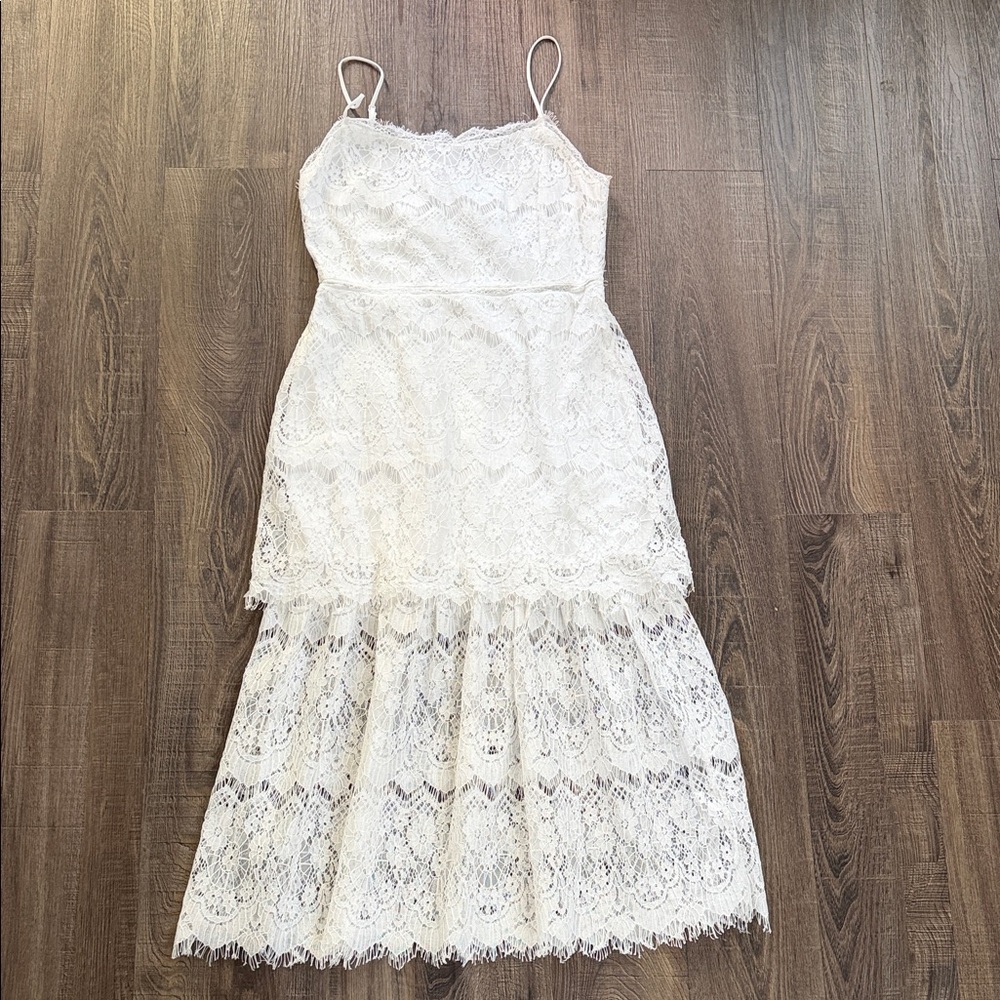 Lulu's White Lace Midi Dress